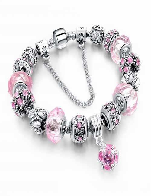 Pulsera estilo Pandora en color Rosa con cristales de Swarovski